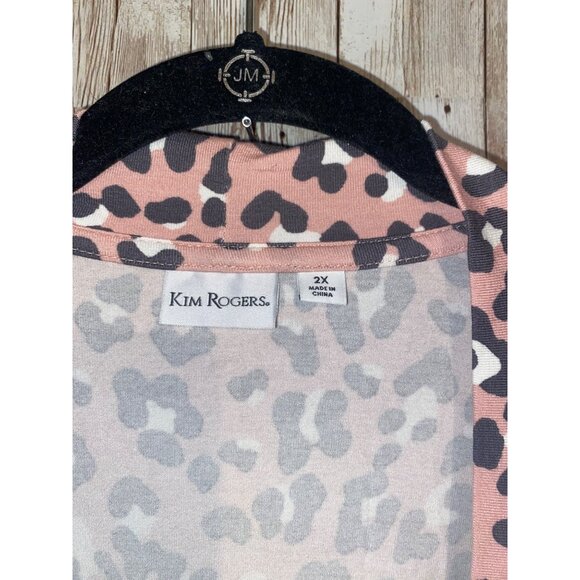 Kim Rogers Women's Pink Leopard Open Front Cardigan Size 2X Animal Print - Picture 7 of 9
